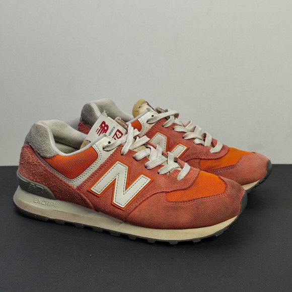 New Balance Other - New Balance Mens 574 Sneakers Size 8 Orange Coral Suede Mesh Running Shoes